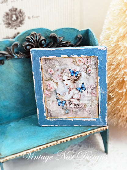 Miniature Marie Antoinette No.6 Handmade for Dollhouse Wooden Framed Art