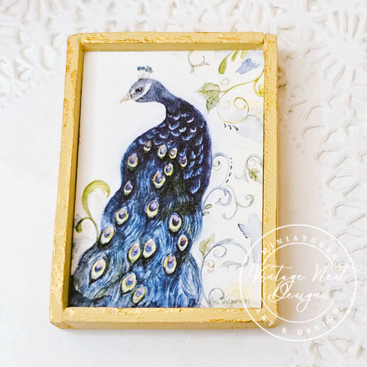 Peacock No.1:1 Dollhouse Miniature Handmade Wooden Framed Art