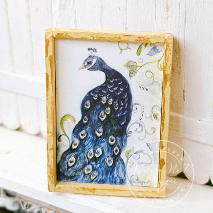 Peacock No.1:1 Dollhouse Miniature Handmade Wooden Framed Art