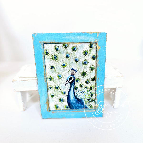 Miniature Peacock No.2:3 Handmade for Dollhouse Wooden Framed Art